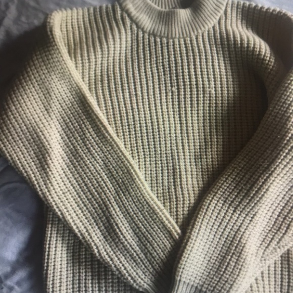 Mock neck sweater vintage 90S chunky ribbed knit cream large - Picture 5 of 7